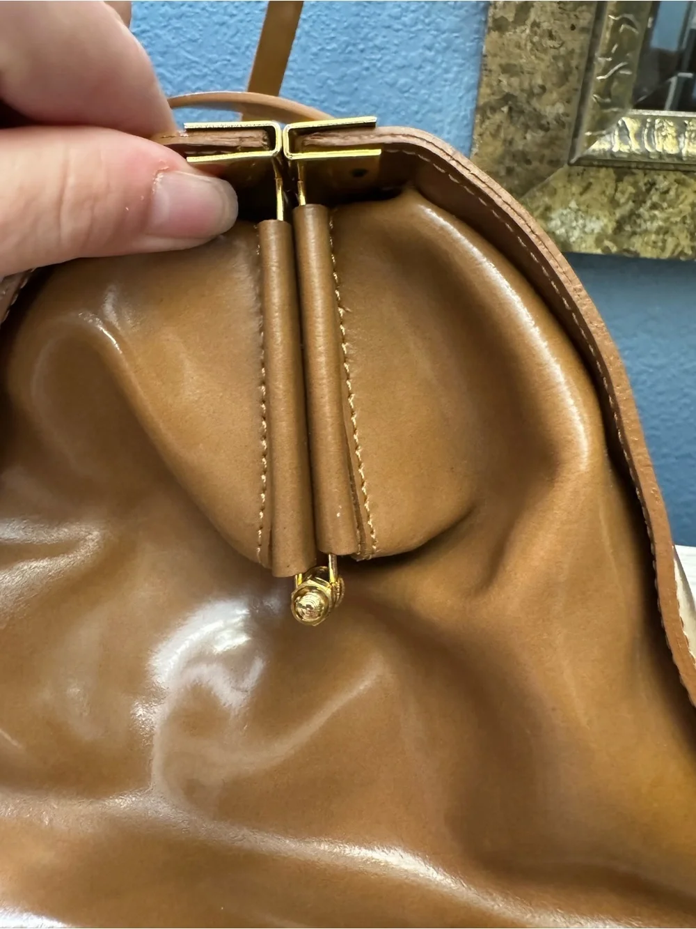 Alberta Di Canio Stecca Tan Leather Satchel with Gold Hardware
